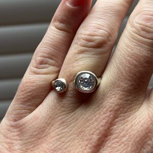 Sterling Silver Open Ring with double “diamond” (Cubic Zirconia) accents